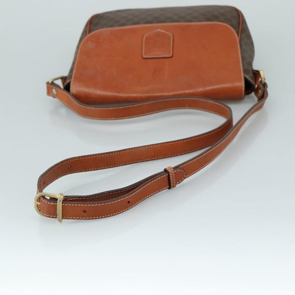 CELINE Macadam Canvas Shoulder Bag PVC Leather Brown Gold Auth 106514