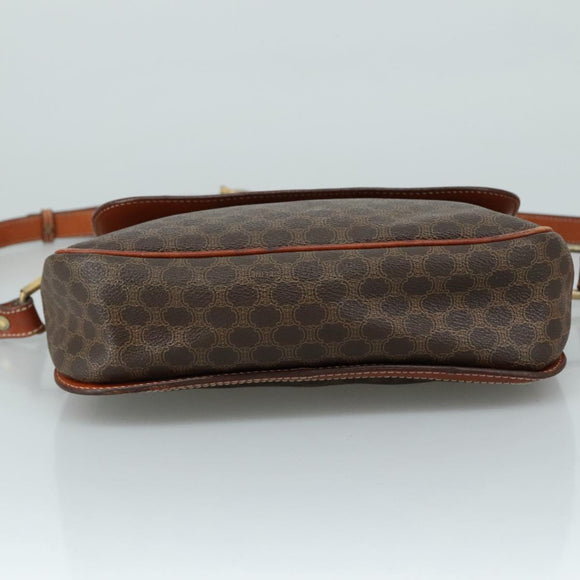 CELINE Macadam Canvas Shoulder Bag PVC Leather Brown Gold Auth 106514