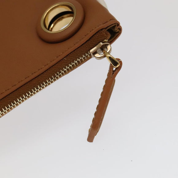 FENDI Triplet Clutch Bag Leather Brown Purple gold Auth 106719V