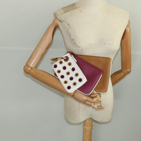 FENDI Triplet Clutch Bag Leather Brown Purple gold Auth 106719V