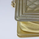 CHANEL Matelasse Chain Boy Chanel Shoulder Bag Patent Gold CC Auth 106721A-15