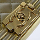 CHANEL Matelasse Chain Boy Chanel Shoulder Bag Patent Gold CC Auth 106721A-17