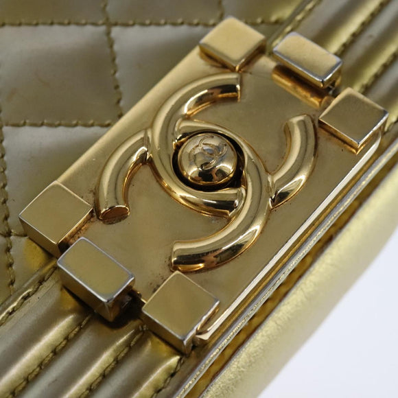 CHANEL Matelasse Chain Boy Chanel Shoulder Bag Patent Gold CC Auth 106721SAM