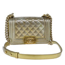 CHANEL Matelasse Chain Boy Chanel Shoulder Bag Patent Gold CC Auth 106721A-1