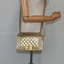 CHANEL Matelasse Chain Boy Chanel Shoulder Bag Patent Gold CC Auth 106721A-22