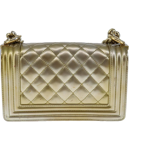 CHANEL Matelasse Chain Boy Chanel Shoulder Bag Patent Gold CC Auth 106721SAM