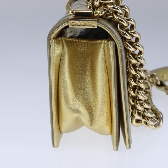 CHANEL Matelasse Chain Boy Chanel Shoulder Bag Patent Gold CC Auth 106721SAM
