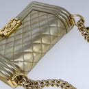 CHANEL Matelasse Chain Boy Chanel Shoulder Bag Patent Gold CC Auth 106721A-6