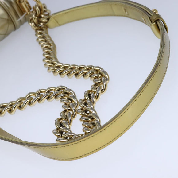 CHANEL Matelasse Chain Boy Chanel Shoulder Bag Patent Gold CC Auth 106721SAM