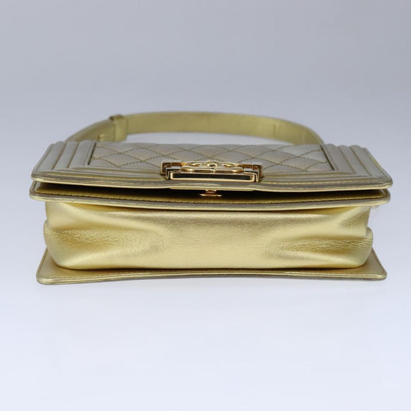 CHANEL Matelasse Chain Boy Chanel Shoulder Bag Patent Gold CC Auth 106721SAM