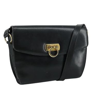 Salvatore Ferragamo Gancini Shoulder Bag Leather Black Auth 106734