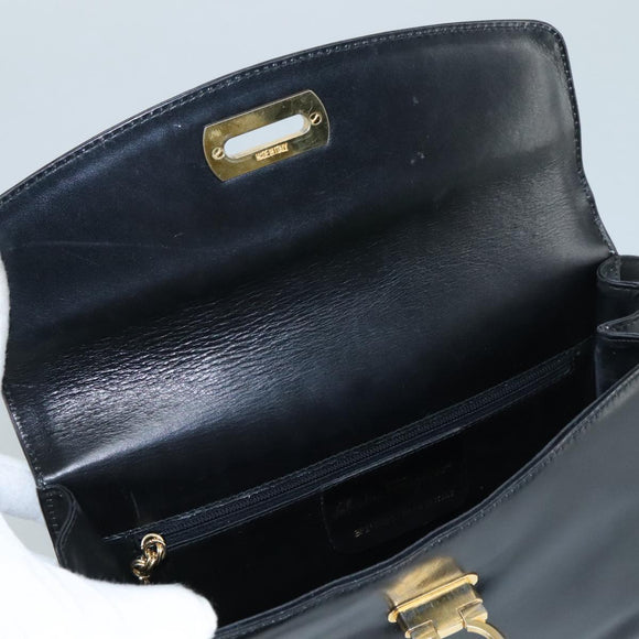 Salvatore Ferragamo Gancini Shoulder Bag Leather Black Auth 106734