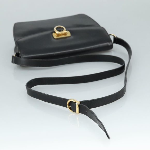 Salvatore Ferragamo Gancini Shoulder Bag Leather Black Auth 106734