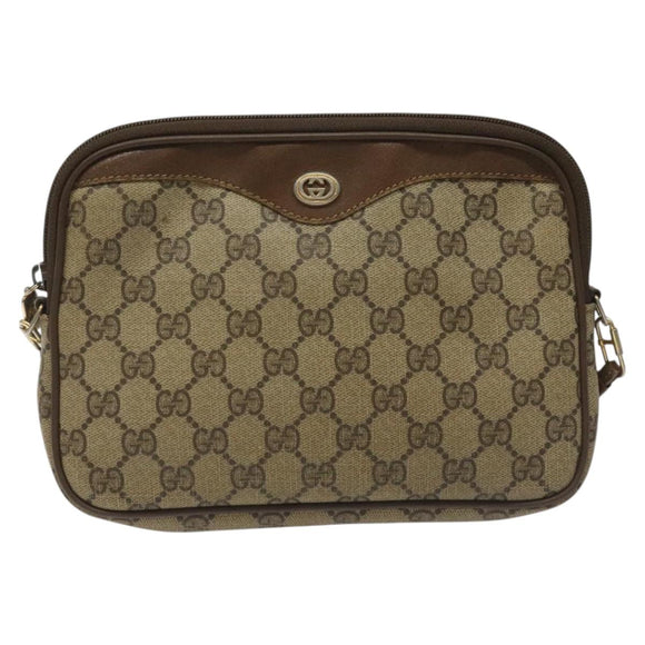 GUCCI GG Supreme Shoulder Bag PVC Leather Beige Auth 106763
