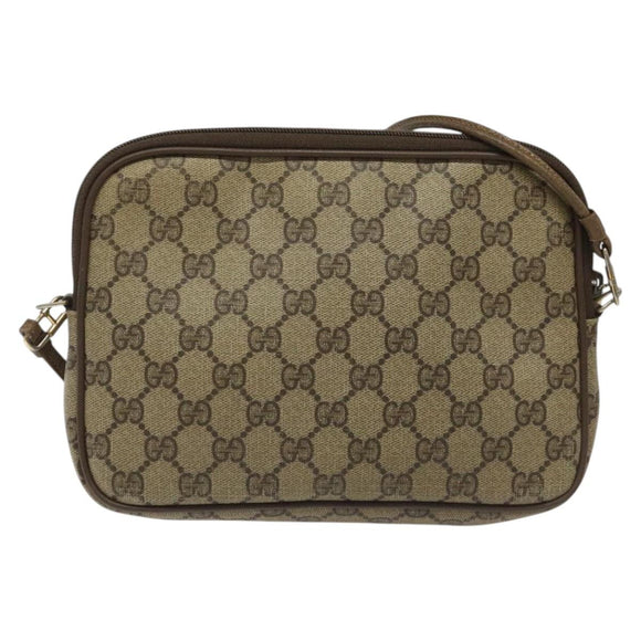 GUCCI GG Supreme Shoulder Bag PVC Leather Beige Auth 106763