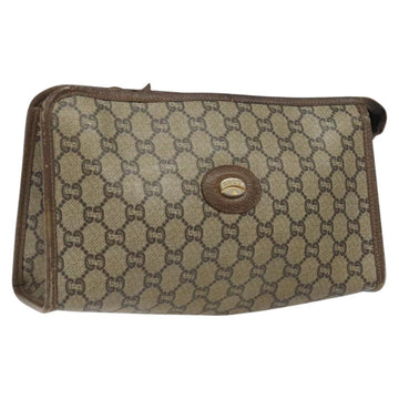 GUCCI GG Plus Supreme Clutch Bag PVC Beige Auth 106767