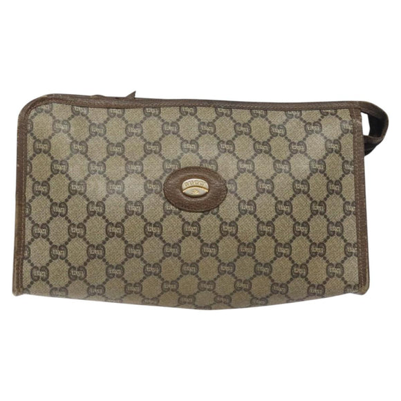 GUCCI GG Plus Supreme Clutch Bag PVC Beige Auth 106767