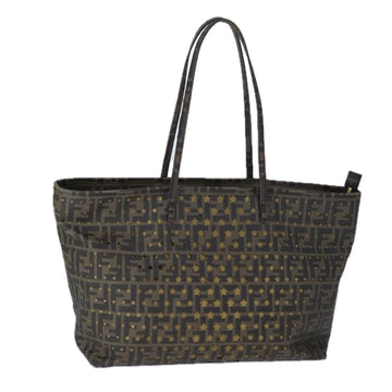 FENDI Zucca Canvas Tote Bag PVC Brown Black Gold Auth 106827V