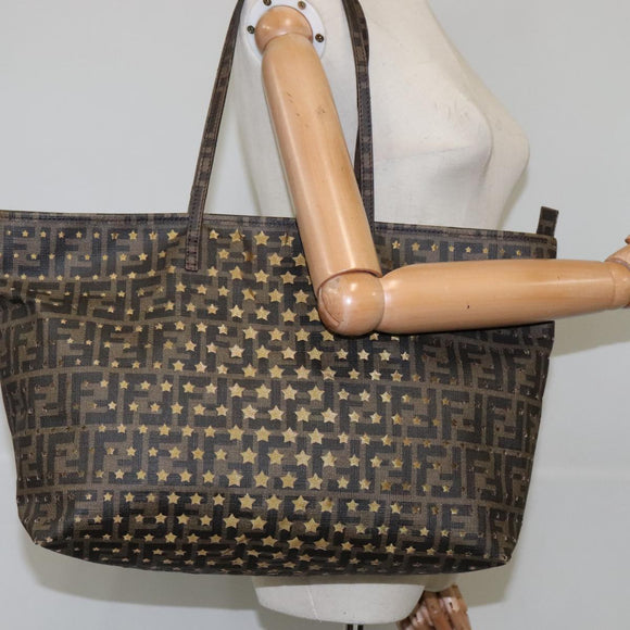 FENDI Zucca Canvas Tote Bag PVC Brown Black Gold Auth 106827V