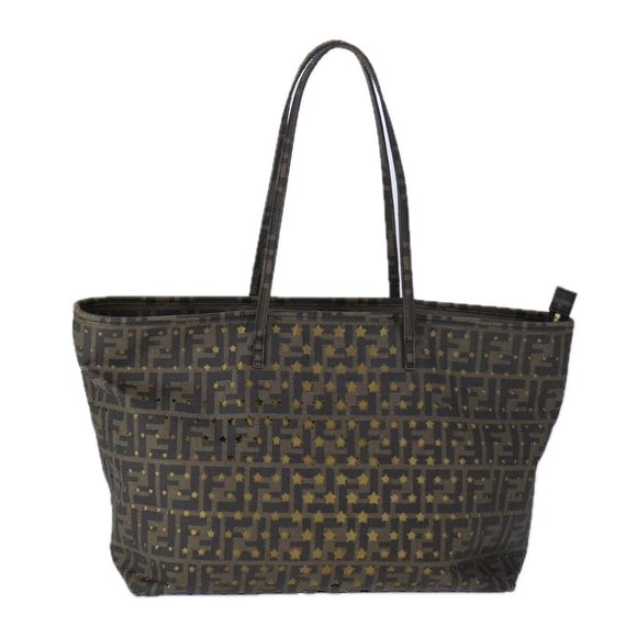 FENDI Zucca Canvas Tote Bag PVC Brown Black Gold Auth 106827V