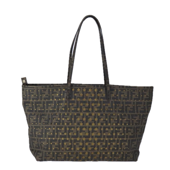 FENDI Zucca Canvas Tote Bag PVC Brown Black Gold Auth 106827V