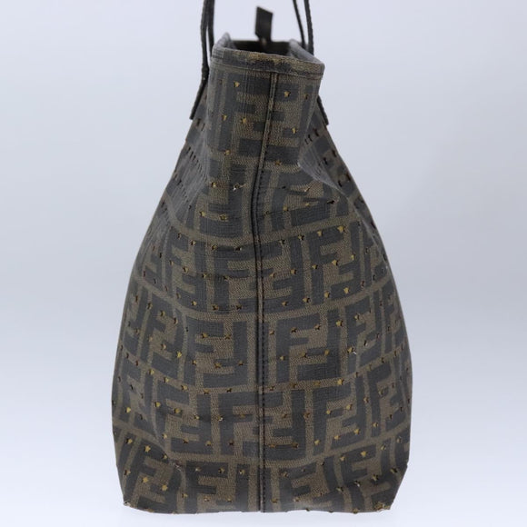 FENDI Zucca Canvas Tote Bag PVC Brown Black Gold Auth 106827V