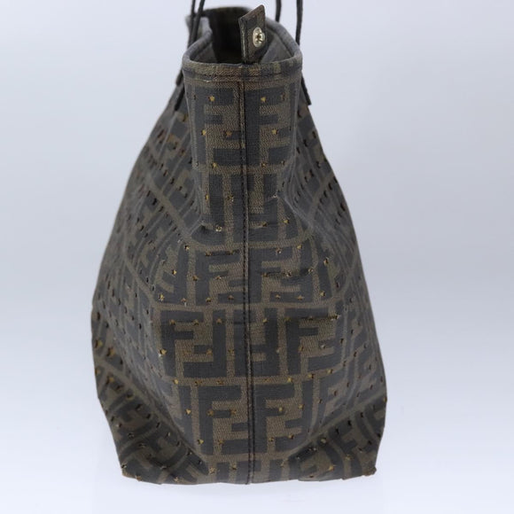 FENDI Zucca Canvas Tote Bag PVC Brown Black Gold Auth 106827V