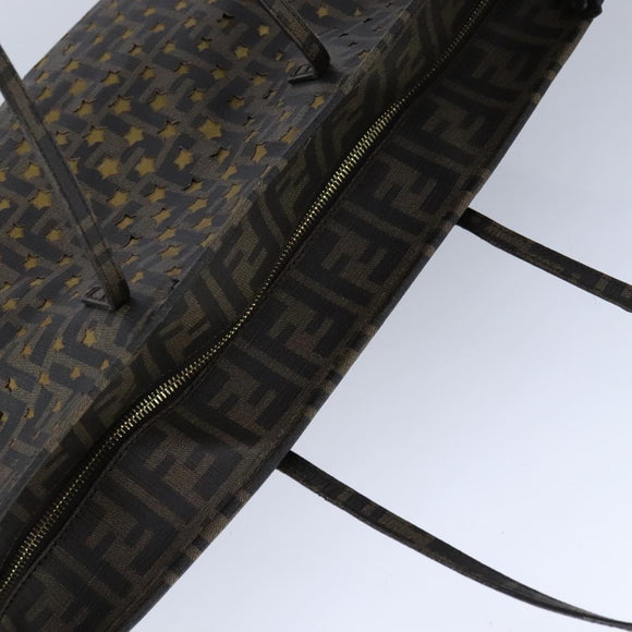 FENDI Zucca Canvas Tote Bag PVC Brown Black Gold Auth 106827V