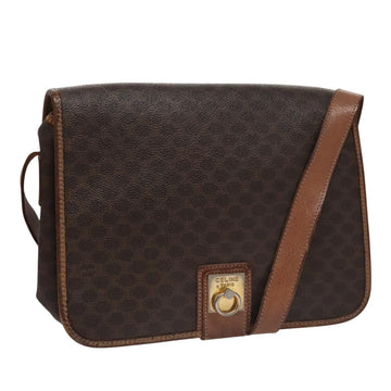 CELINE Macadam Canvas Shoulder Bag PVC Leather Brown Gold Auth 106868