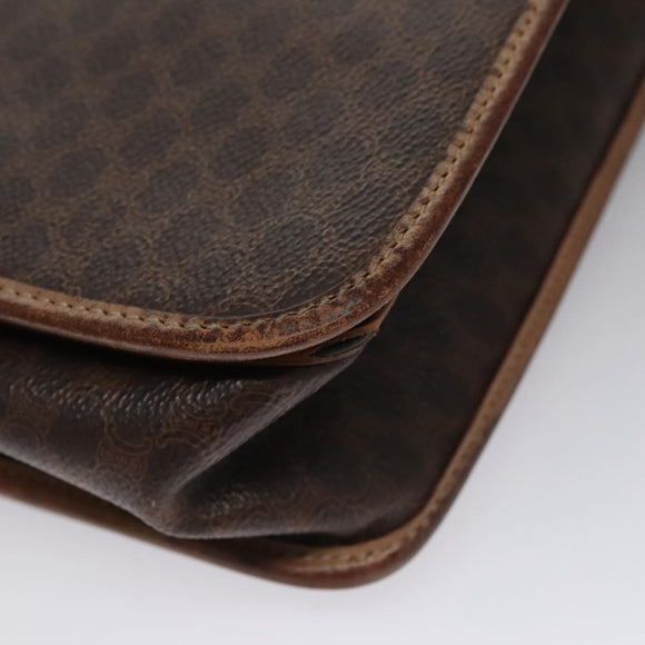 CELINE Macadam Canvas Shoulder Bag PVC Leather Brown Gold Auth 106868