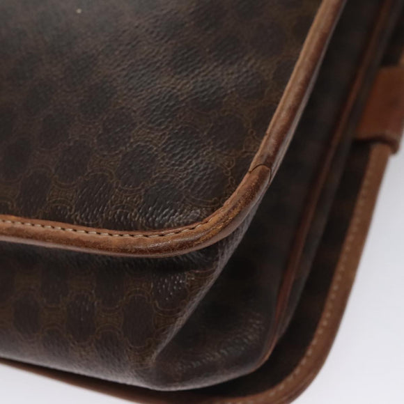 CELINE Macadam Canvas Shoulder Bag PVC Leather Brown Gold Auth 106868