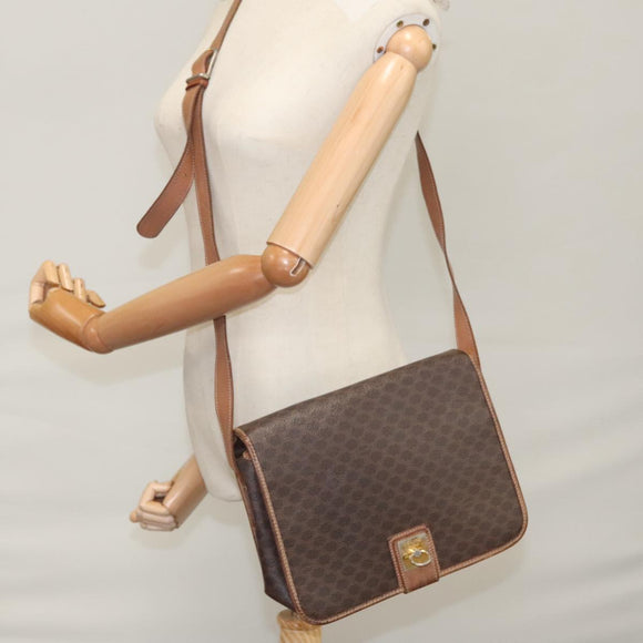 CELINE Macadam Canvas Shoulder Bag PVC Leather Brown Gold Auth 106868