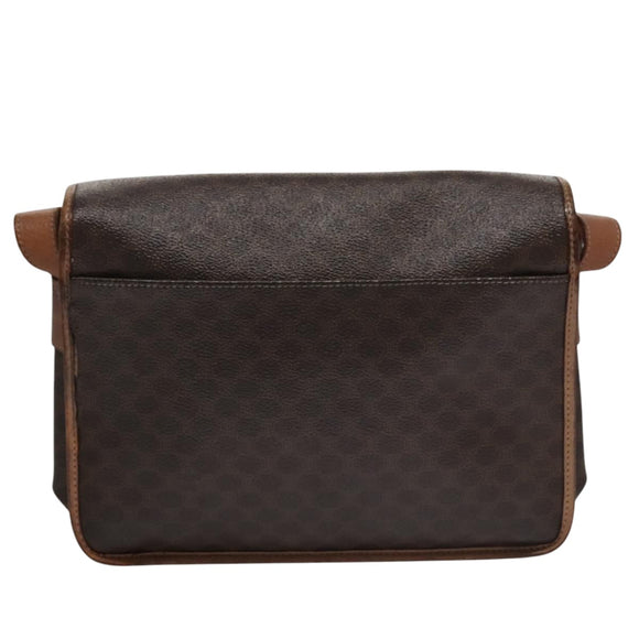 CELINE Macadam Canvas Shoulder Bag PVC Leather Brown Gold Auth 106868