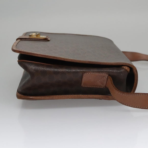 CELINE Macadam Canvas Shoulder Bag PVC Leather Brown Gold Auth 106868