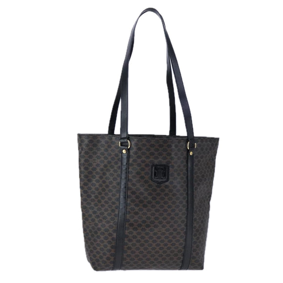 CELINE Macadam Canvas Tote Bag PVC Leather Black Gold Auth 106873V