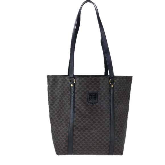 CELINE Macadam Canvas Tote Bag PVC Leather Black Gold Auth 106873V