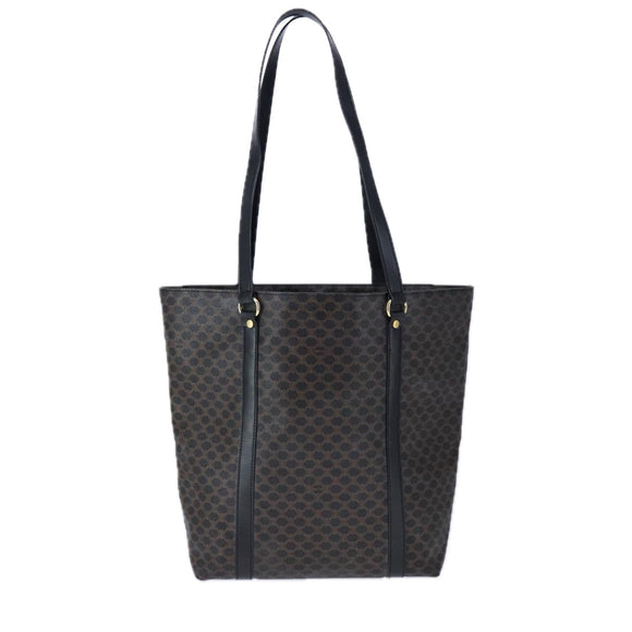 CELINE Macadam Canvas Tote Bag PVC Leather Black Gold Auth 106873V