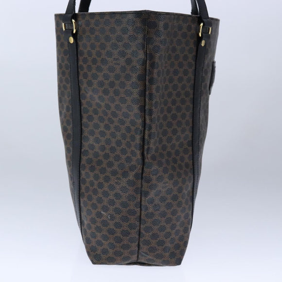 CELINE Macadam Canvas Tote Bag PVC Leather Black Gold Auth 106873V