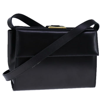 Salvatore Ferragamo Gancini Shoulder Bag Leather Black Gold Auth 106875