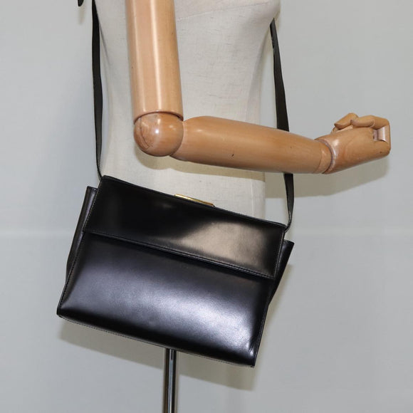 Salvatore Ferragamo Gancini Shoulder Bag Leather Black Gold Auth 106875