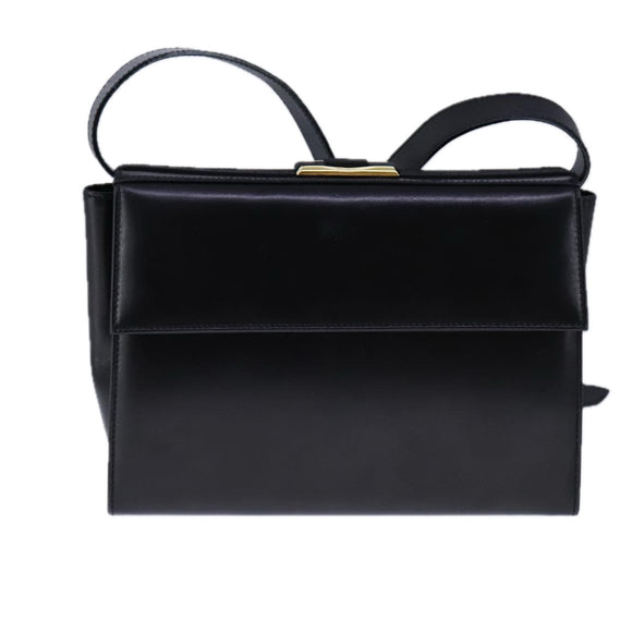 Salvatore Ferragamo Gancini Shoulder Bag Leather Black Gold Auth 106875
