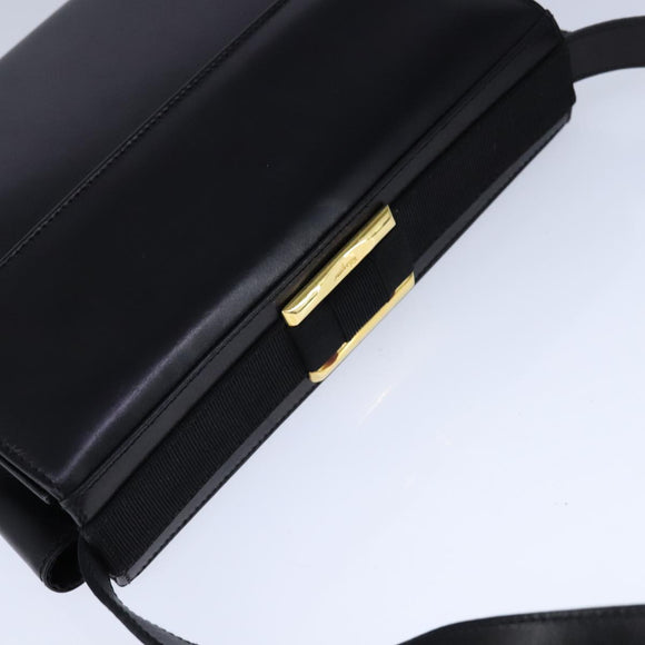 Salvatore Ferragamo Gancini Shoulder Bag Leather Black Gold Auth 106875