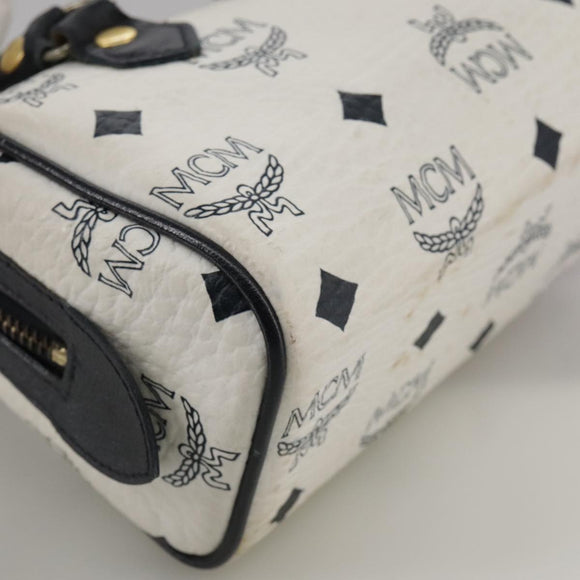 MCM Vicetos Logogram Mini Hand Bag PVC Leather White Auth 106889