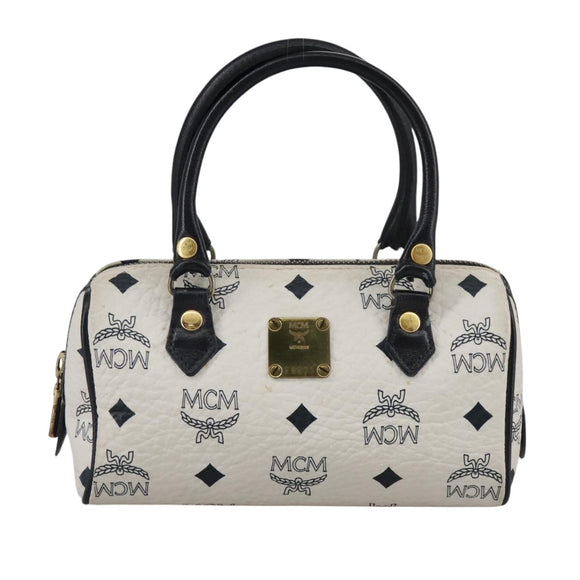 MCM Vicetos Logogram Mini Hand Bag PVC Leather White Auth 106889