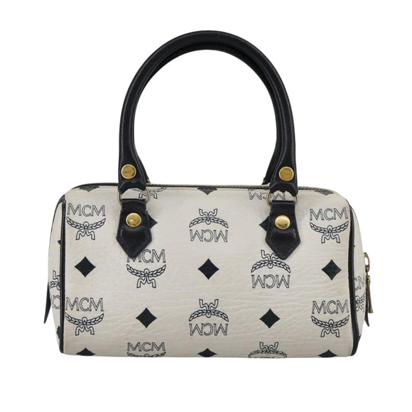 MCM Vicetos Logogram Mini Hand Bag PVC Leather White Auth 106889