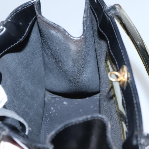 Salvatore Ferragamo Hand Bag Enamel Black Auth 107226