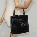 Salvatore Ferragamo Hand Bag Enamel Black Auth 107226-27