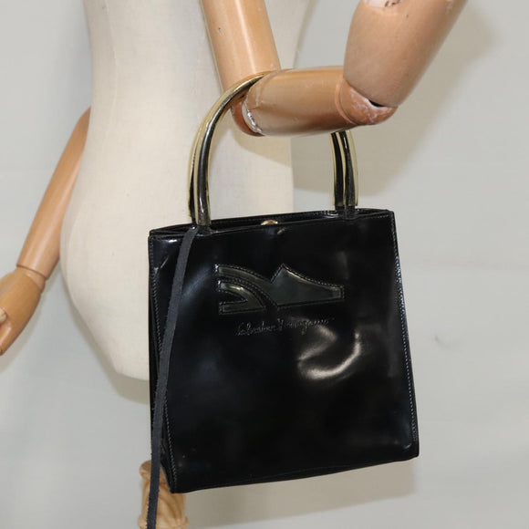 Salvatore Ferragamo Hand Bag Enamel Black Auth 107226