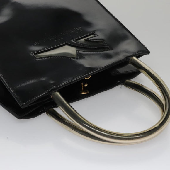 Salvatore Ferragamo Hand Bag Enamel Black Auth 107226