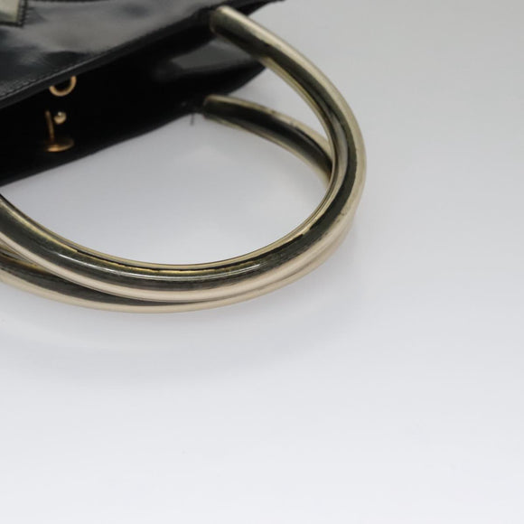 Salvatore Ferragamo Hand Bag Enamel Black Auth 107226